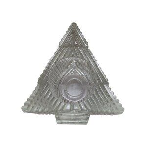 Pressed clear‎ glass Christmas tree voltive candle holder rib textured heavy 5"